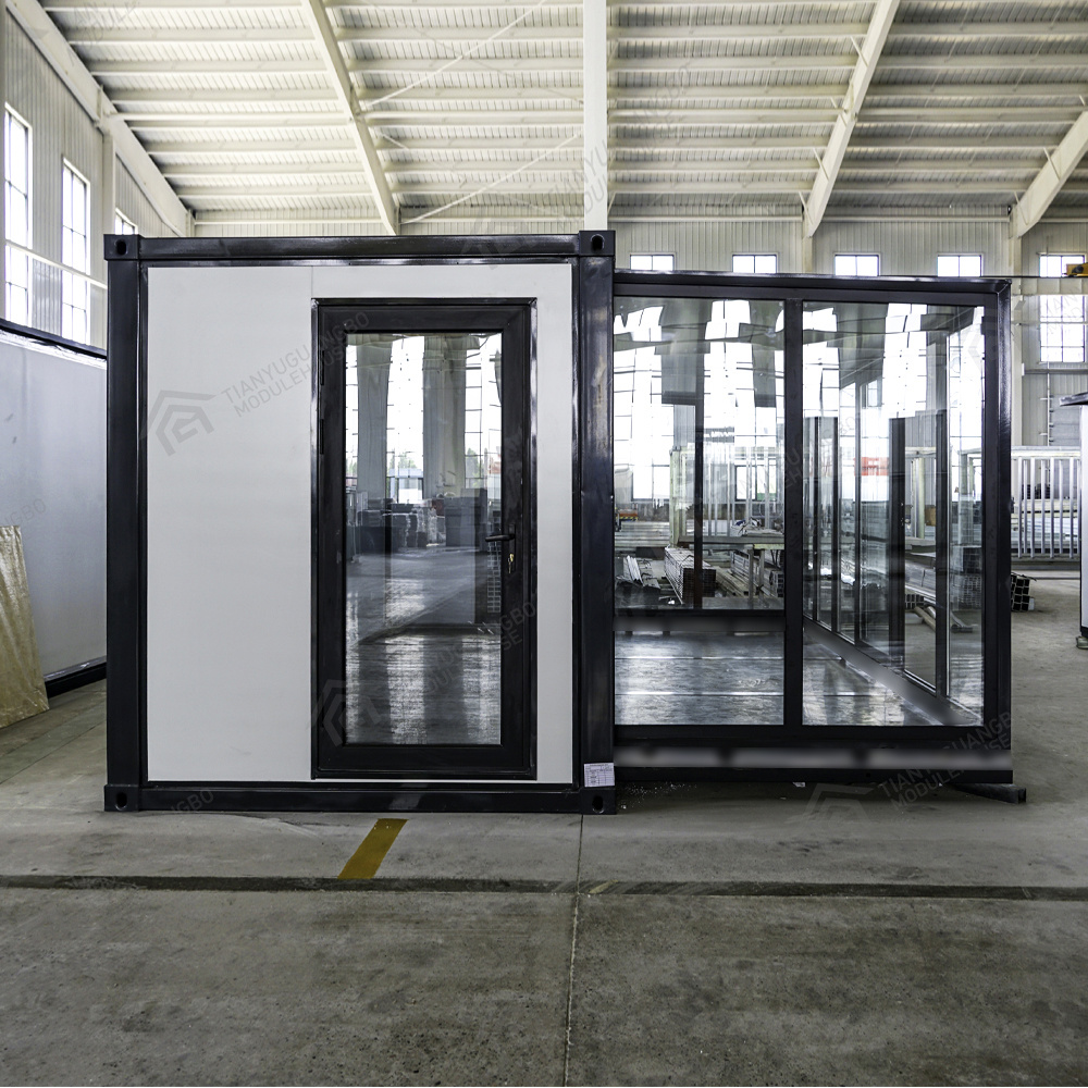 20FT SLIDING OUT CONTAINER HOUSE WITH FULL GLASS WALL PANELS FRONT